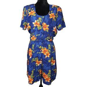 Vintage I.C.I Womens Floral Romper Medium Costal Hawaiian Boho Preppy Layered
